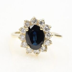 1.90cttw Sapphire Diamond Halo 14k Gold Ring Sz 4.75